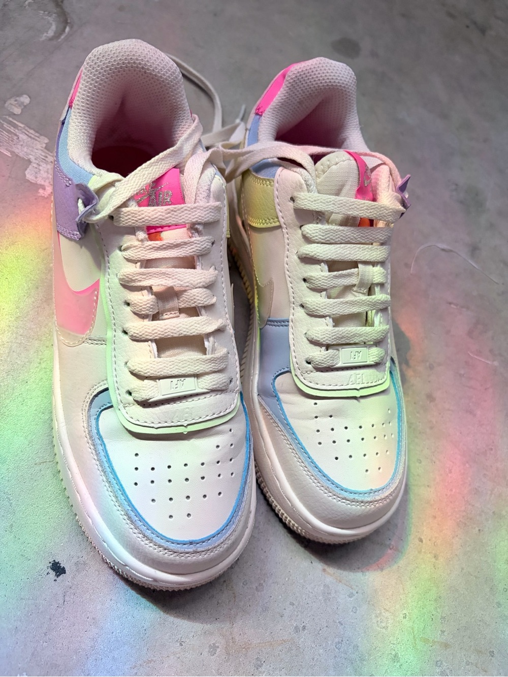 Nike Air White Sneakers with Pastel Rainbow Accents